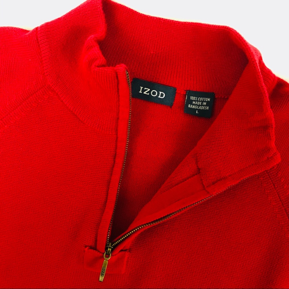 Izod thick red sweater w/ quarter zipper L